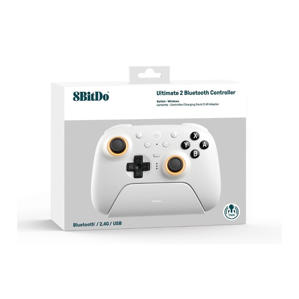 8BitDo Ultimate 2 Bluetooth White 無線 有線 ゲームコントローラー ( Switch Switch2 Windows PC Bluetooth 2.4GHz USB ターボ バイブレーションあり 充電台つき )