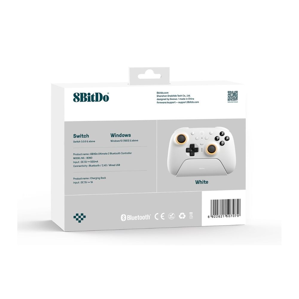 8BitDo Ultimate 2 Bluetooth White 無線 有線 ゲームコントローラー ( Switch Switch2 Windows PC Bluetooth 2.4GHz USB ターボ バイブレーションあり 充電台つき )