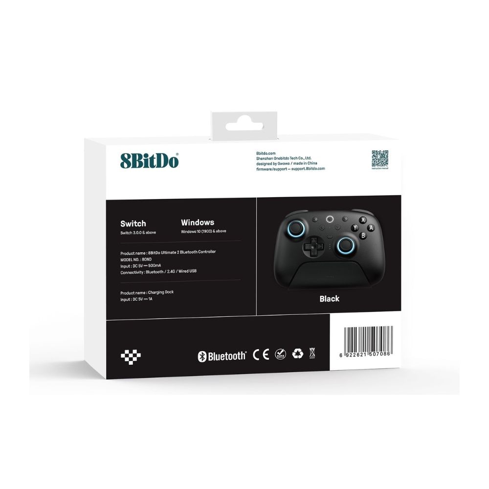 8BitDo Ultimate 2 Bluetooth Black 無線 有線 ゲームコントローラー ( Switch Switch2 Windows PC Bluetooth 2.4GHz USB ターボ バイブレーションあり 充電台つき )