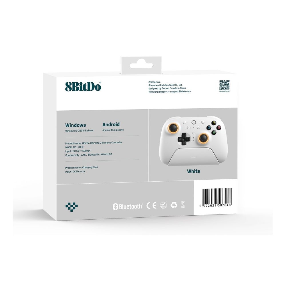 8BitDo Ultimate 2 Wireless White 無線 有線 ゲームコントローラー ( Windows PC Mac OS Android iOS Bluetooth 2.4GHz USB 充電台つき )