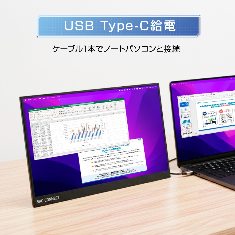 SAC CONNECT ポータブル LCD モニター SPMWUXGA160 ( 16型 WUXGA 非光沢 IPS Mini HDMI USB Type-C 内臓スピーカー カバー付 )