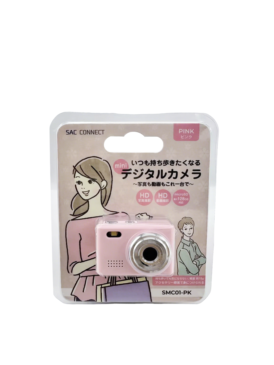 SAC CONNECT MINIカメラ SMC01-PK ( 約100万画素 CMOSセンサー 固定焦点 0.96インチ液晶画面 microSD対応 動画撮影 レトロモード 小型デジタルカメラ) ピンク