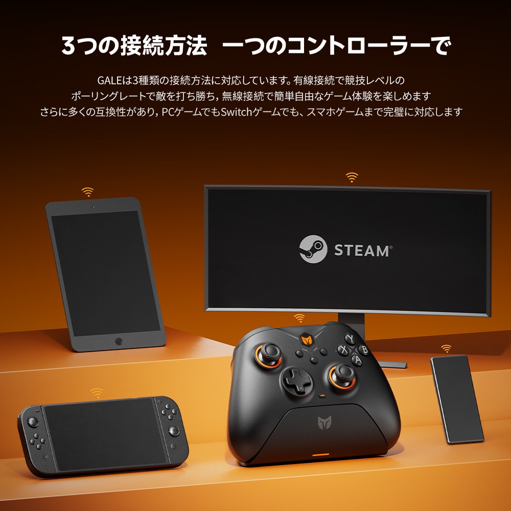 BIGBIG WON ビッグビッグウォン GALE Hall combo Gray 無線 有線ゲームコントローラー ( Switch WindowsPC iPhone Android Bluetooth 2.4GHz USB-A ターボ マクロ ジャイロ 充電台つき 1年間保証 ) グレイ