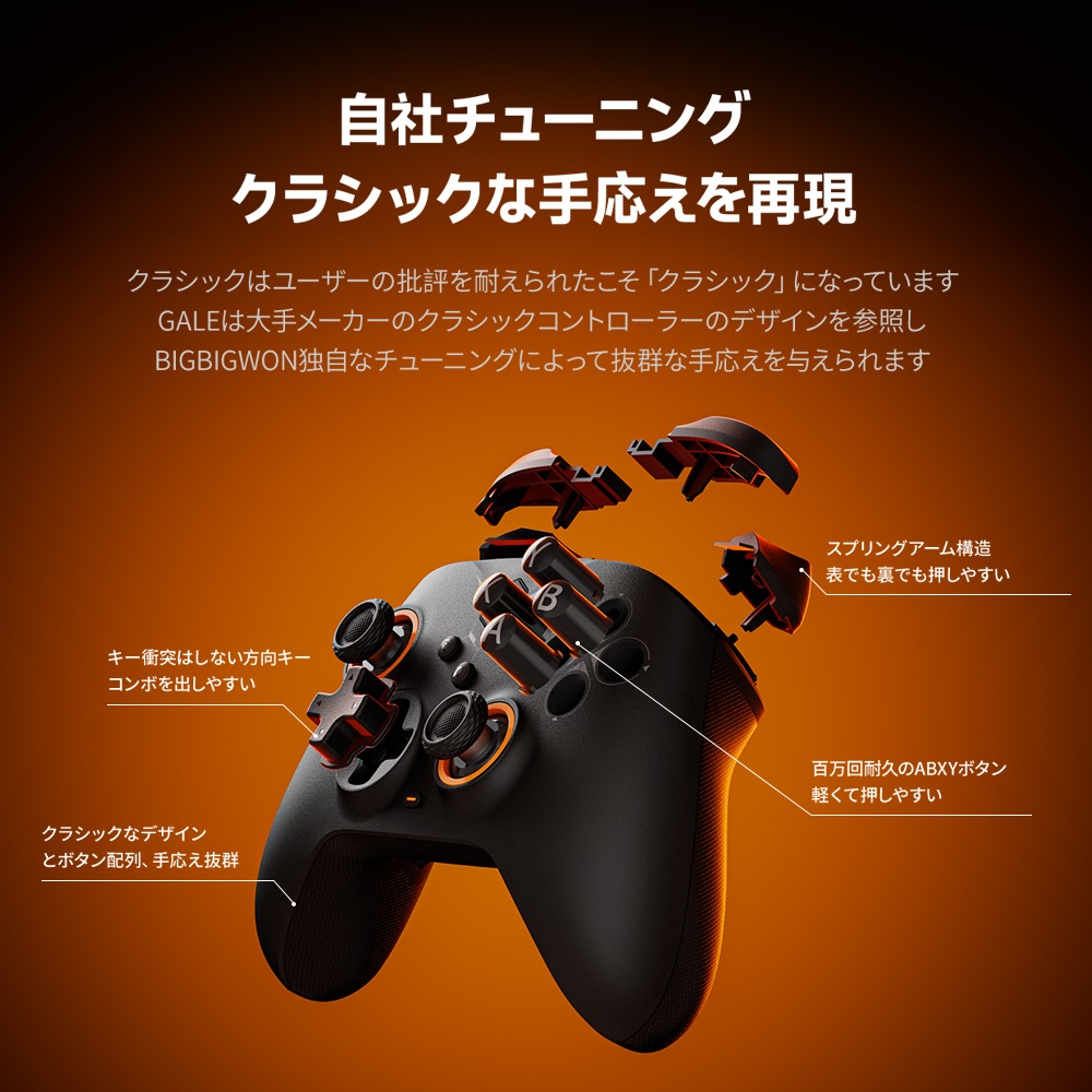 BIGBIG WON ビッグビッグウォン GALE Hall combo Gray 無線 有線ゲームコントローラー ( Switch WindowsPC iPhone Android Bluetooth 2.4GHz USB-A ターボ マクロ ジャイロ 充電台つき 1年間保証 ) グレイ