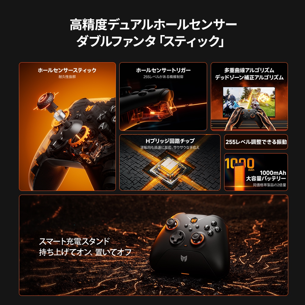 BIGBIG WON ビッグビッグウォン GALE Hall combo Gray 無線 有線ゲームコントローラー ( Switch WindowsPC iPhone Android Bluetooth 2.4GHz USB-A ターボ マクロ ジャイロ 充電台つき 1年間保証 ) グレイ