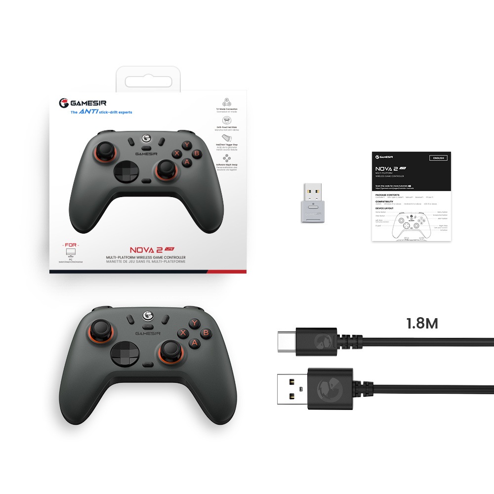 GameSir ゲームサー GameSir Nova2 Lite White 無線 有線ゲームコントローラー ( Switch Switch2 Windows PC iOS Android Bluetooth 2.4GHz USB-C マクロ ターボあり ジャイロなし 1年間保証 )