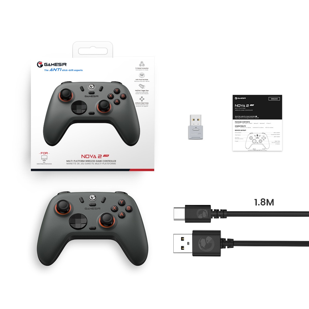 GameSir ゲームサー GameSir Nova2 Lite Gray 無線 有線ゲームコントローラー ( Switch Switch2 Windows PC iOS Android Bluetooth 2.4GHz USB-C マクロ ターボあり ジャイロなし 1年間保証 )