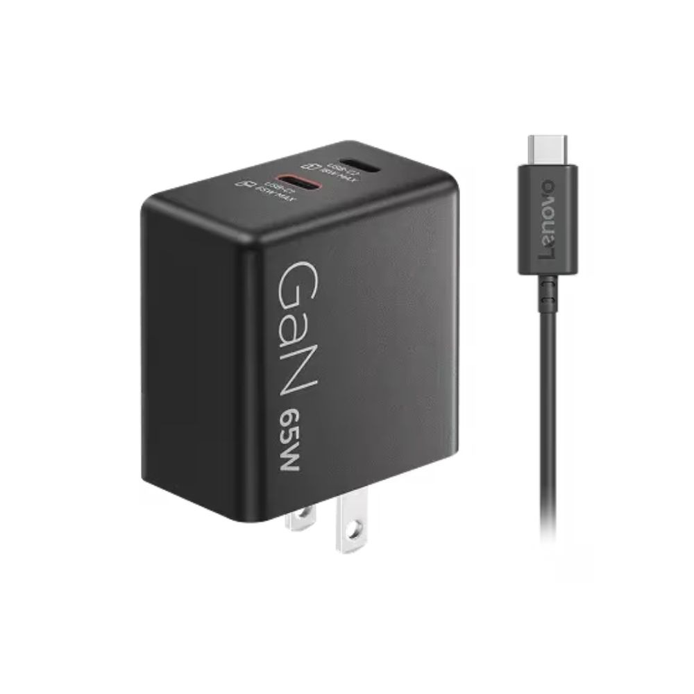 Lenovo レノボ 65W デュアルUSB Type-C GaN ACアダプター 40AW065BUS ( 充電器 軽量 窒素ガリウム 発熱しにくい 小型 ) ブラック