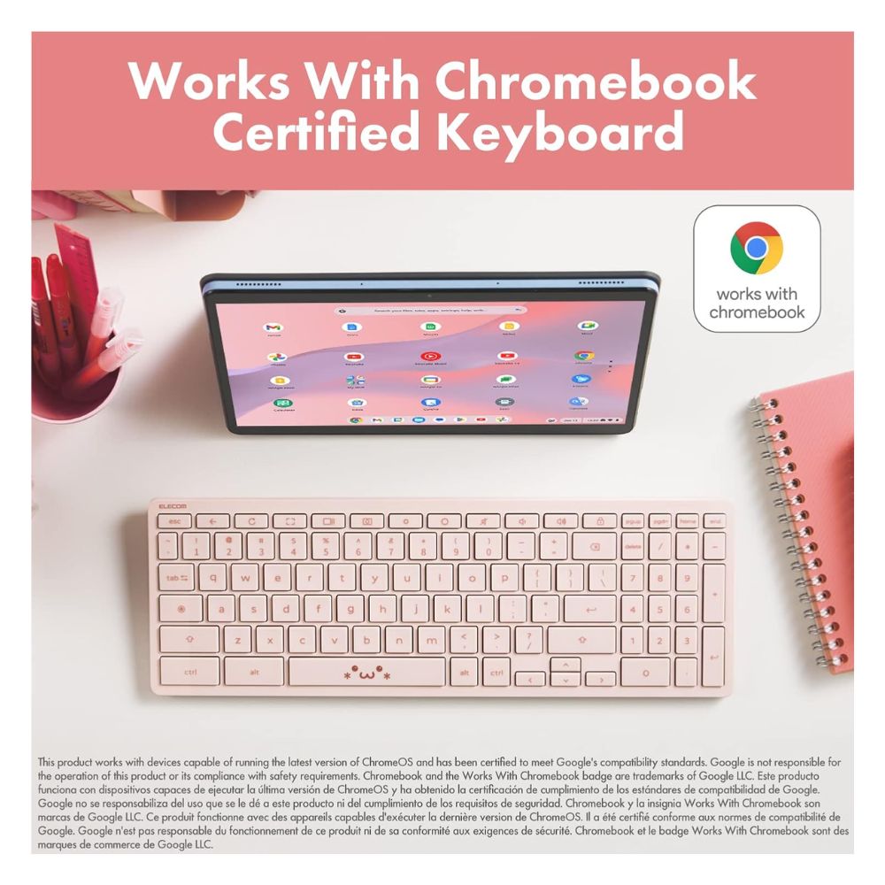 ELECOM エレコム Works With Chromebook 認証 無線 Bluetooth キーボード TK-CB03BPPF-EN ( US配列 Chrome OS テンキー ホットキーあり パンタグラフ ) ピンクフェイス