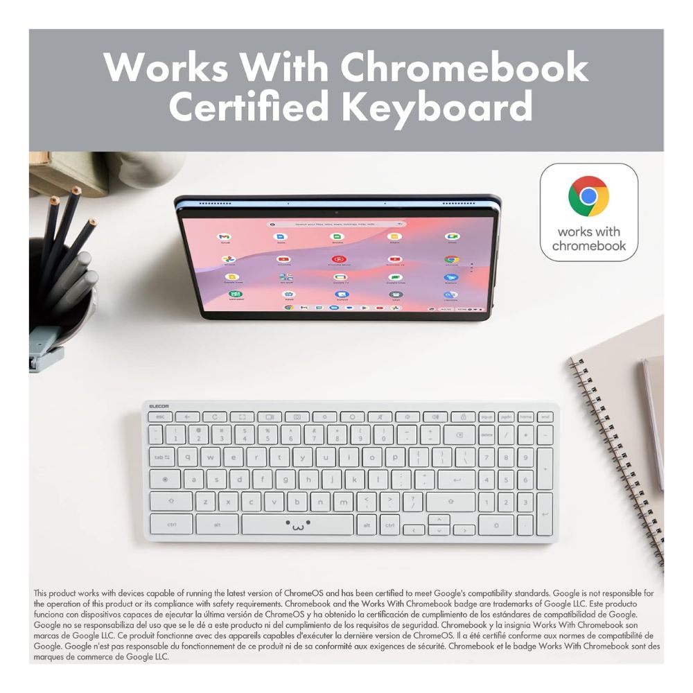 ELECOM エレコム Works With Chromebook 認証 無線 Bluetooth キーボード TK-CB03BPGF-EN ( US配列 Chrome OS テンキー ホットキーあり パンタグラフ ) グレーフェイス