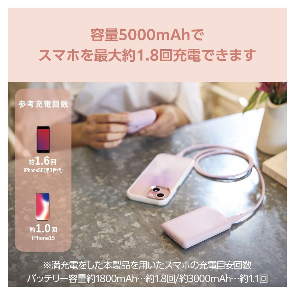ELECOM エレコム &me 薄型コンパクト モバイルバッテリー DE-C45-5000PU ( 5000mAh 15W出力 3A Type-Cｘ1 USB-Aｘ1 おまかせ充電 ) ラベンダー