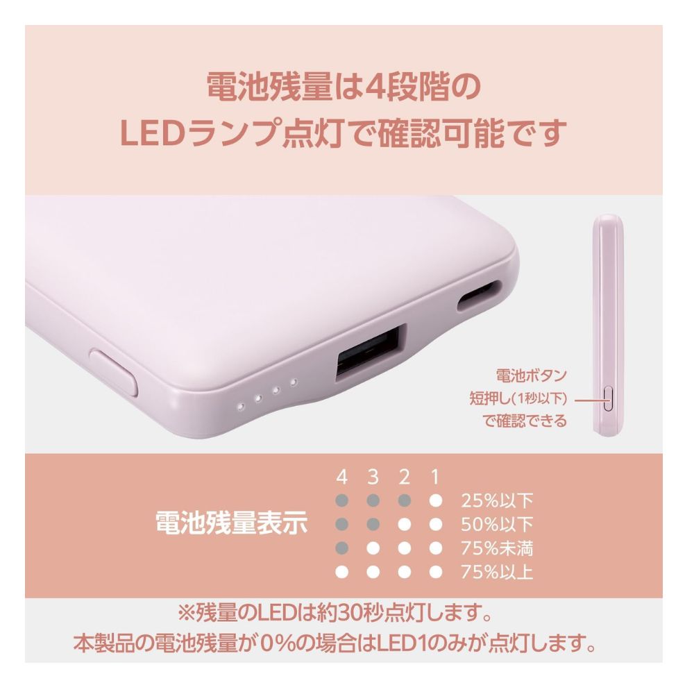 ELECOM エレコム &me 薄型コンパクト モバイルバッテリー DE-C45-5000PU ( 5000mAh 15W出力 3A Type-Cｘ1 USB-Aｘ1 おまかせ充電 ) ラベンダー