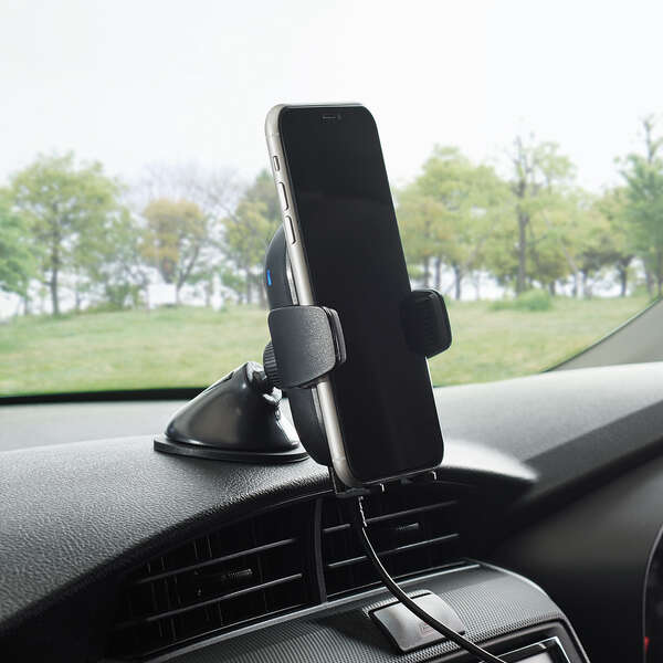 ELECOM エレコム センサー付きQi充電式車載ホルダー(コンパクト）ワイヤレス充電器 W-QC07BK ブラック