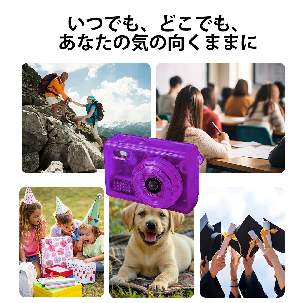 SAC CONNECT MINIカメラ SMC01-TPRMSD32 ( 32GB microSDカードつき 約100万画素 CMOSセンサー 固定焦点 0.96インチ液晶画面 動画撮影 レトロモード 小型デジタルカメラ) クリアパープル