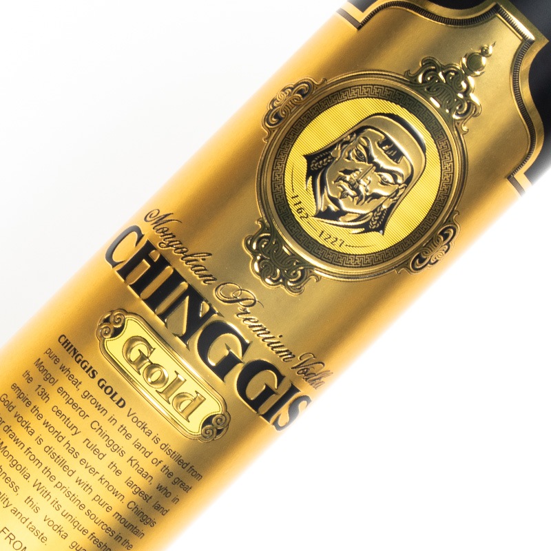 【新品　レア】モンゴルのウォッカ　ロング缶付き CHINGGIS Gold チンギスゴールドウォッカ 750ml 缶ケース入り モンゴル