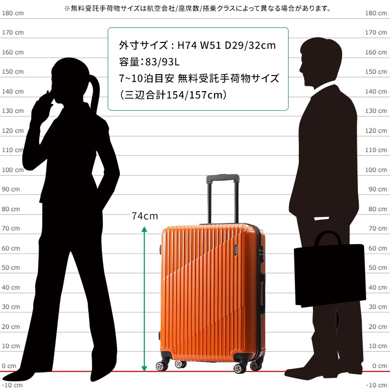 エース ACE スーツケース クレスタ 83-93L 06318 7泊 10泊 容量