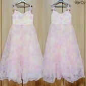 RerCu フェザーモチーフ×チュールビジュードレス〈ピンク160cm〉