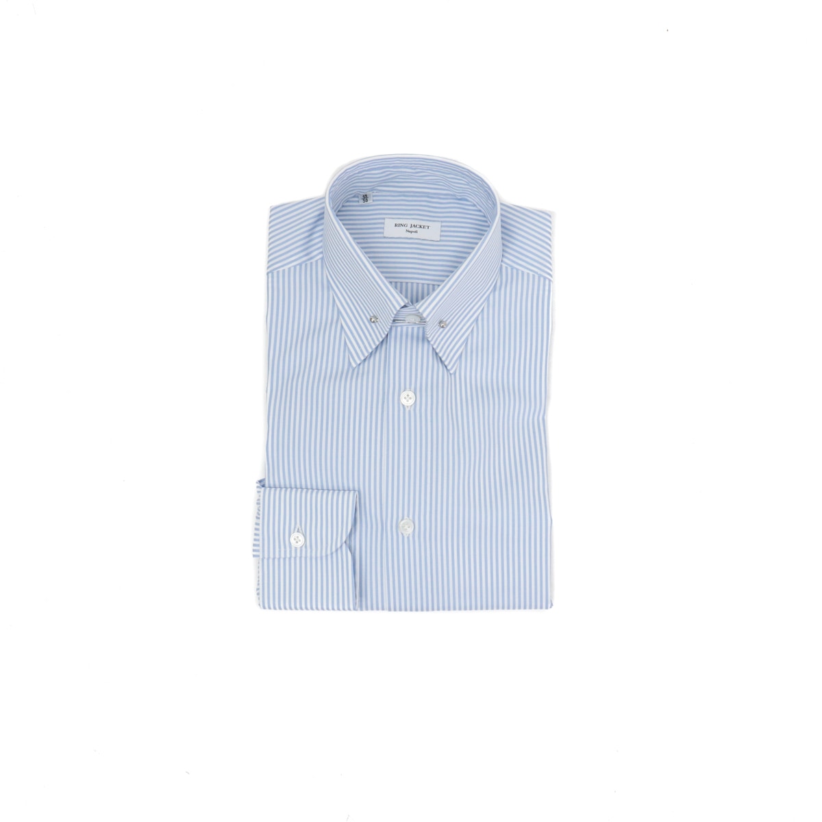 RING JACKET Napoli 12ポイントハンド ピンホールカラーシャツ 【ロンドンストライプ/サックスブルー】