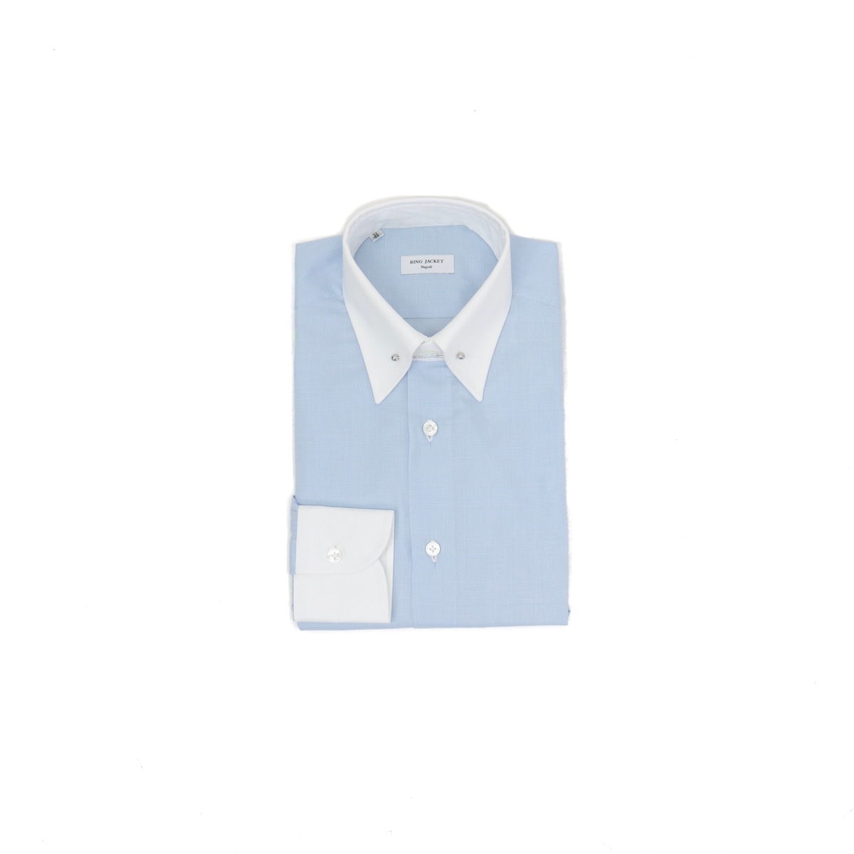RING JACKET Napoli 12ポイントハンド ピンホールカラーシャツ 【チェック/サックスブルー】