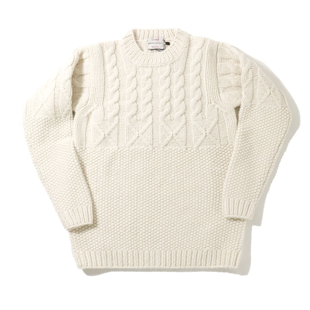 Settefili Cashmere セッテフィーリカシミア ANNIV.2 ハンドメイド カシミヤクルーネックセーター【ホワイト/無地】