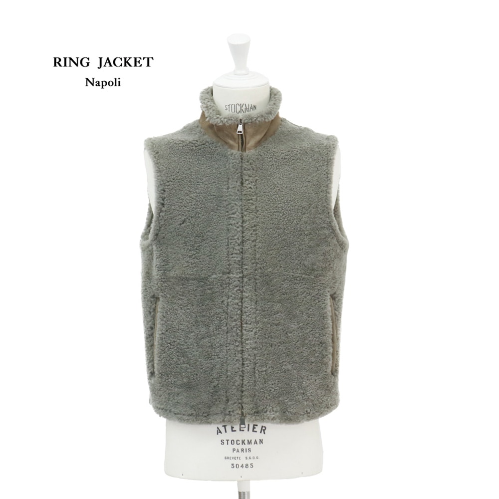 RING JACKET Npoli リングヂャケットナポリ ムートンベスト【グレージュ/無地】-RING JACKET MEISTER ONLINE STORE 取扱 リングヂャケットジャケット&ベスト テーラードジャケット