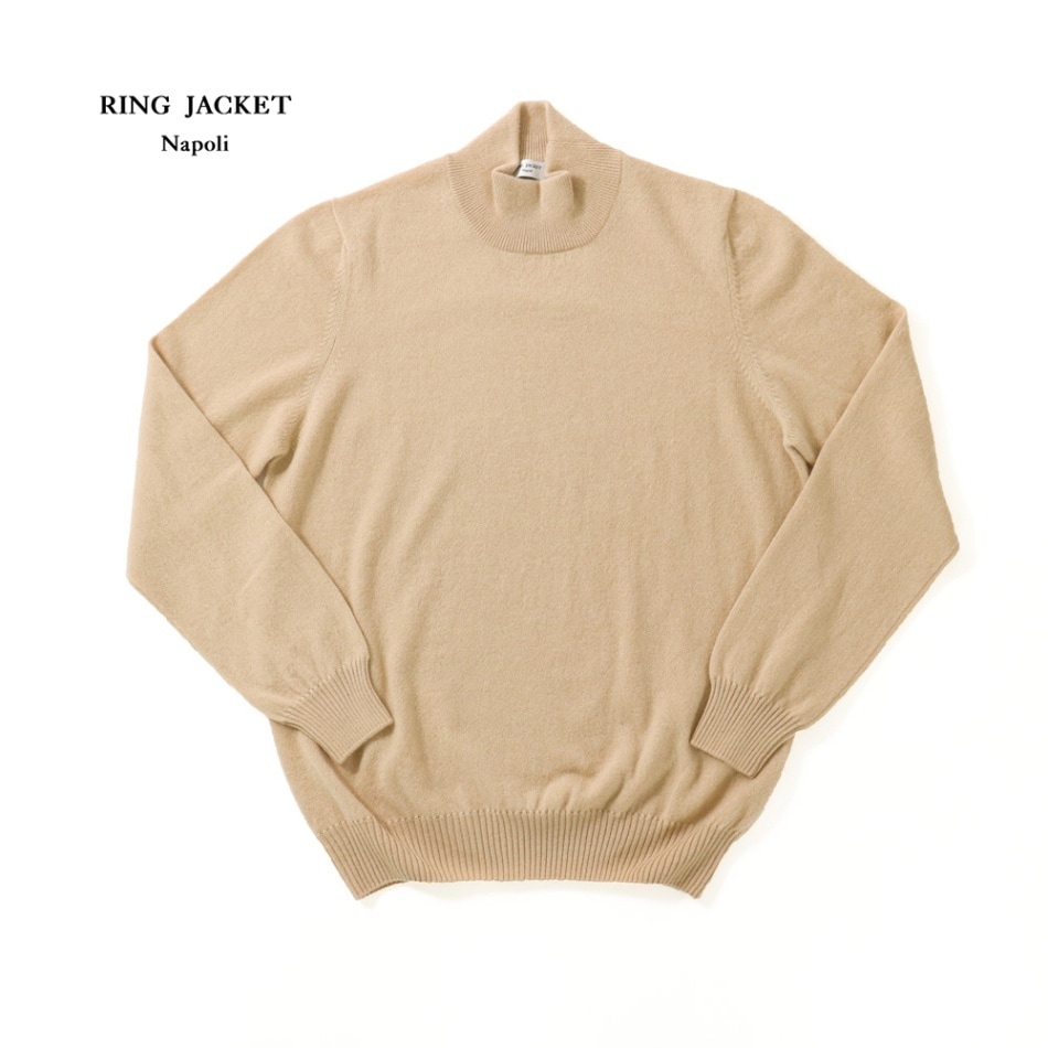 RING JACKET Napoli　リングヂャケットナポリ　VICUNA ヴィキューナモックネックニット【ベージュ/無地】