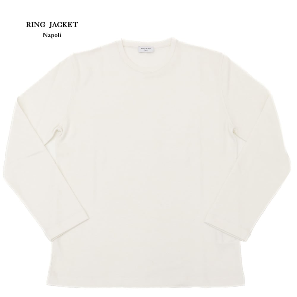 RING JACKET Napoli リングヂャケットナポリ コットン・カシミヤ・ナイロン クルーネック長袖Tシャツ【ホワイト/無地】