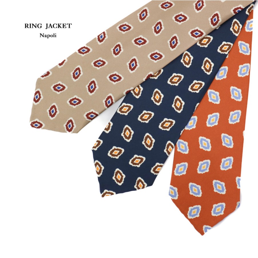 プリントタイ【オレンジ・ネイビー・ベージュ】 RING JACKET ORIGINAL SFODERATA すべての商品 / All
