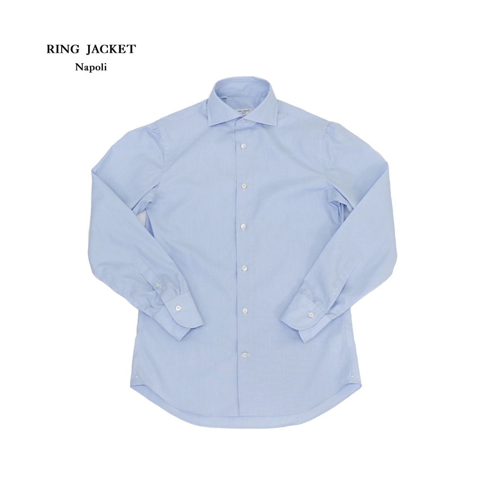 RING JACKET Napoli ワイドカラーシャツ【ブルー/無地】