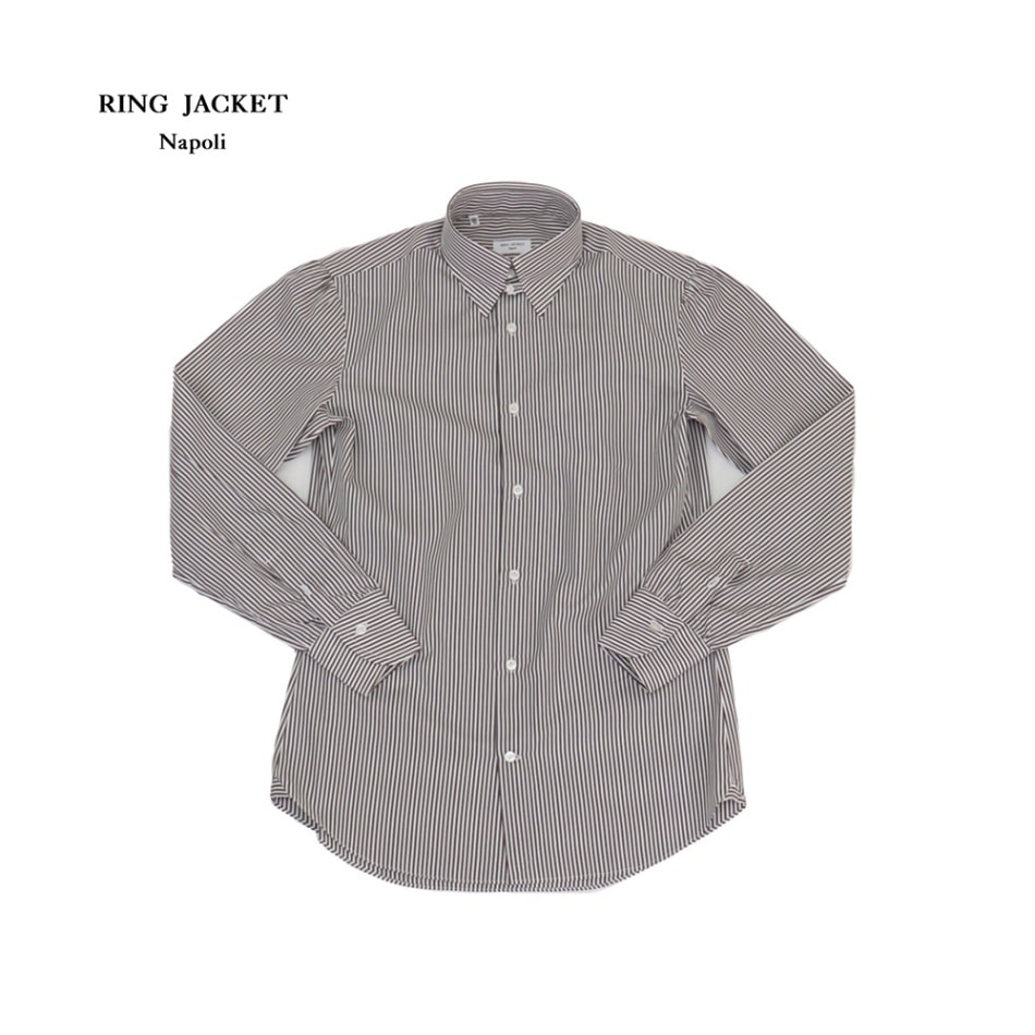 RING JACKET Napoli タブカラーカラーシャツ【ブラウン/ストライプ】