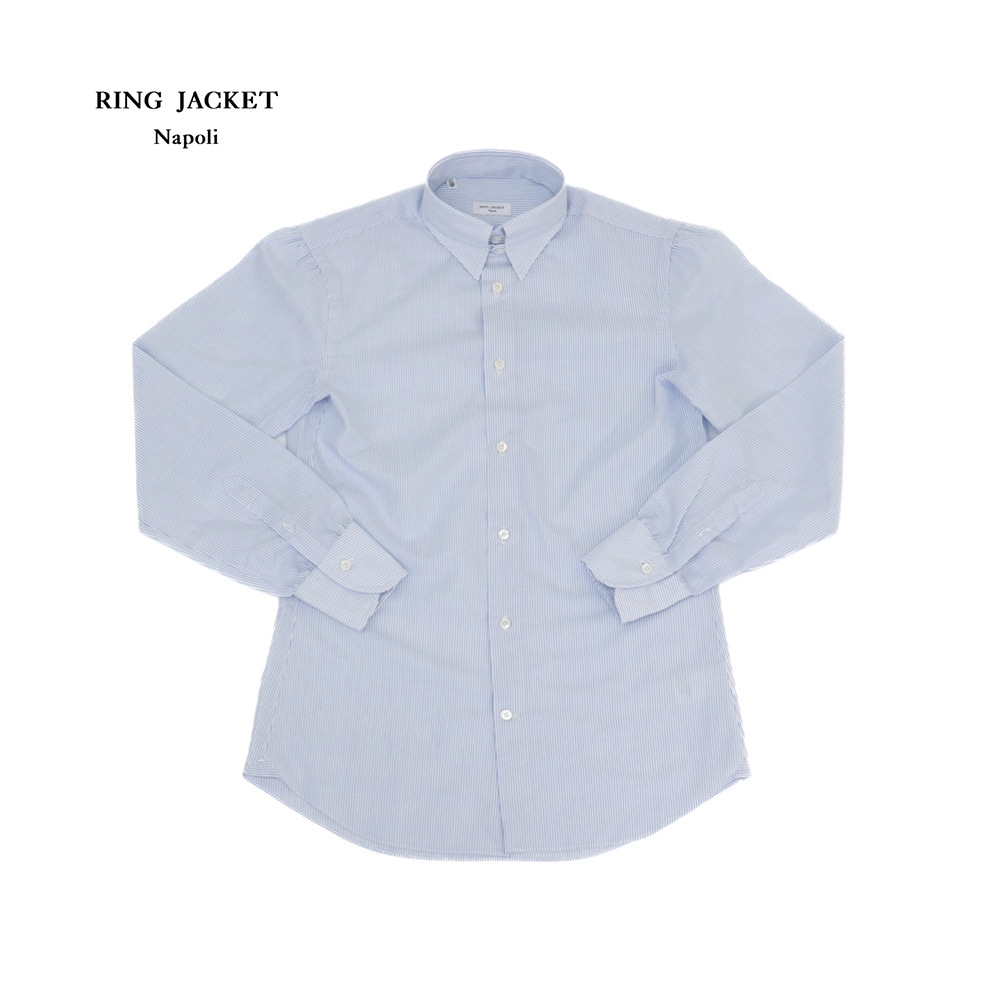 RING JACKET Napoli タブカラーシャツ【ブルー/ストライプ】