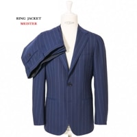 りす　リングジャケット　ストライプサキソニースーツ　ネイビー　サイズ42 RING JACKET OUTLET