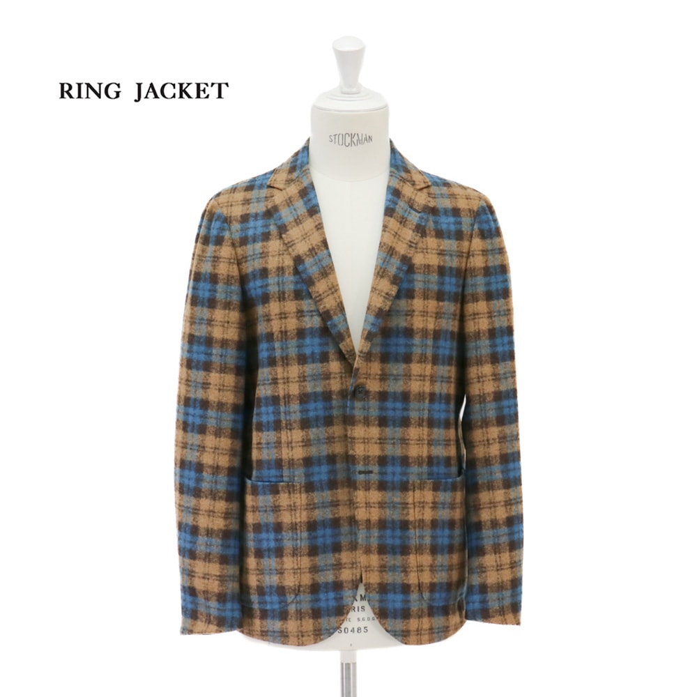 RING JACKET アルパカ・ウール・ナイロン2Bジャケット【ブラウン×ブルー/チェック】 Model NO-298 FERLA