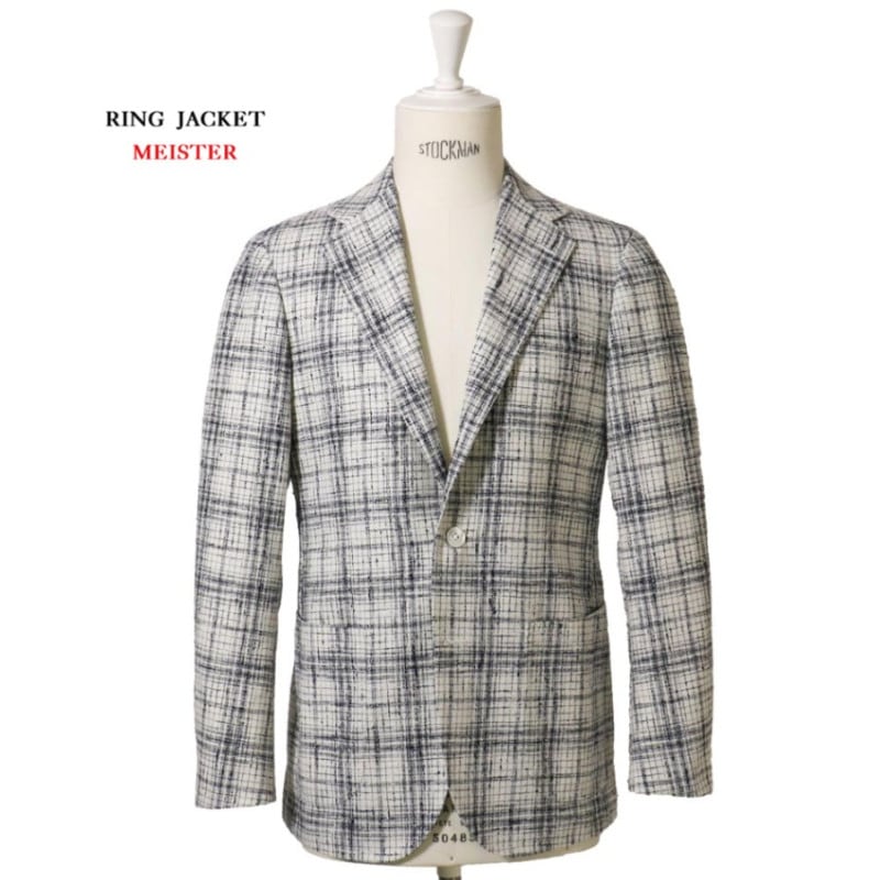 RING JACKET MEISTER ウール・ナイロン・シルク・リネン3Bジャケット【ホワイト/チェック】Model NO-254FERLA ジャケット / Jacket