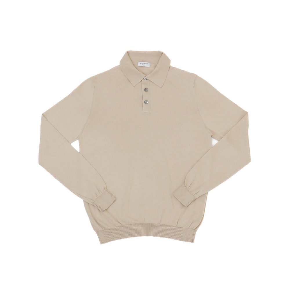 【美品】BARBA／バルバ／ニットポロ／ロングスリーブ／ベージュ／イタリア製 美品】BARBA／バルバ／ニットポロ／ロングスリーブ／ベージュ