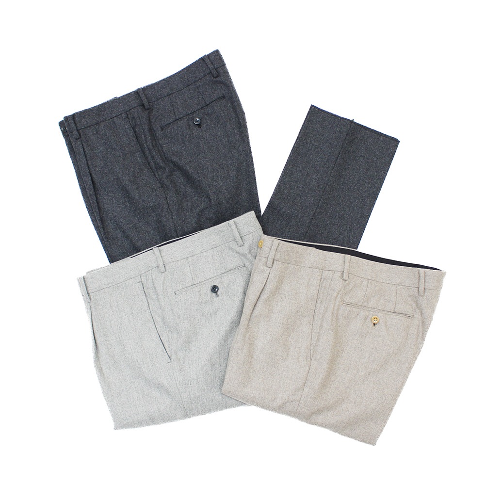 フランネル 1プリーツスラックス チャコールグレー・ライトグレー