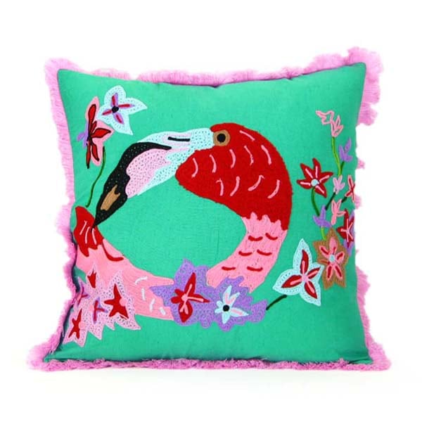 エンブロイダリー ピンク フラミンゴ 刺繍 クッション | □interior