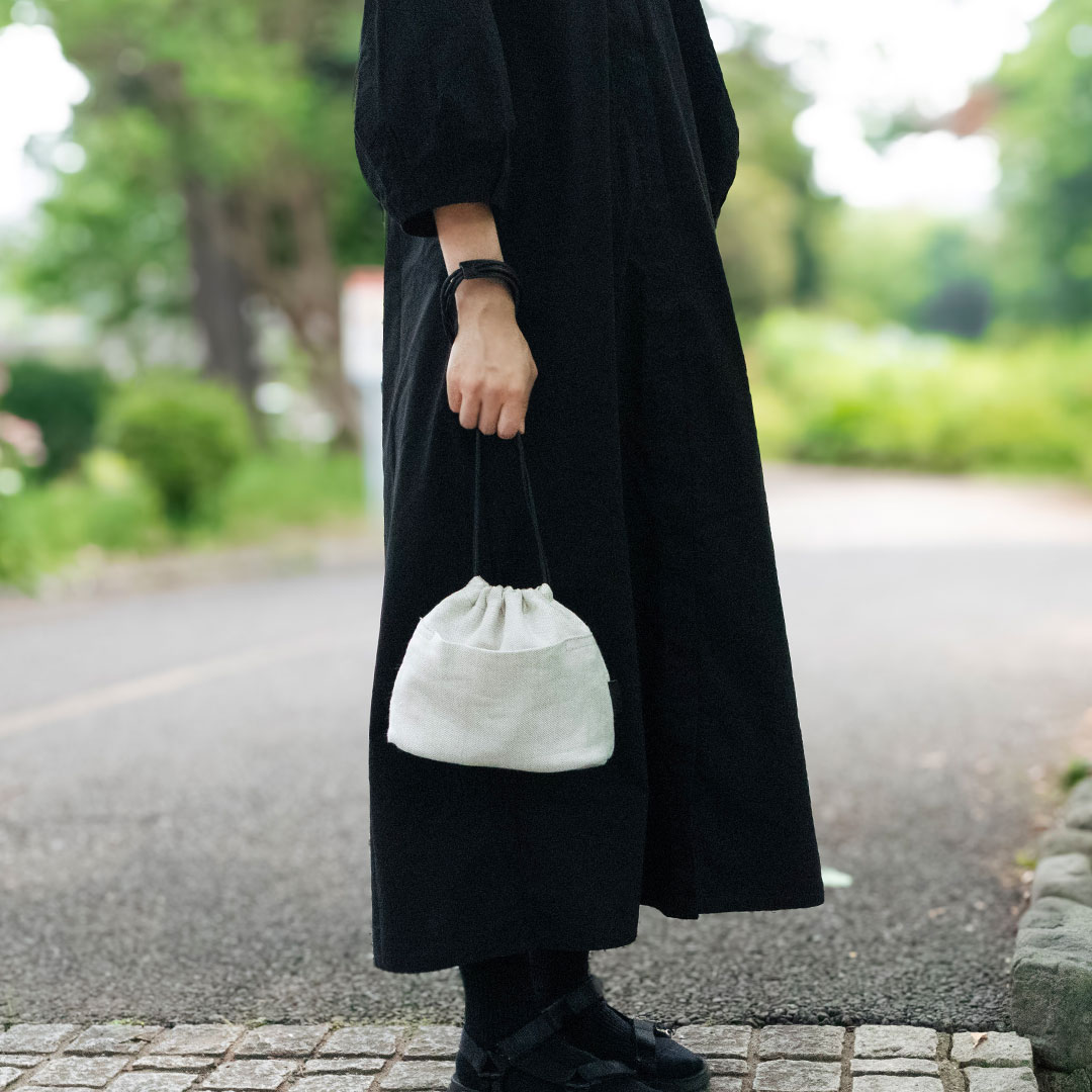 リネン巾着ショルダー （ショート肩当付き）【数量限定色】