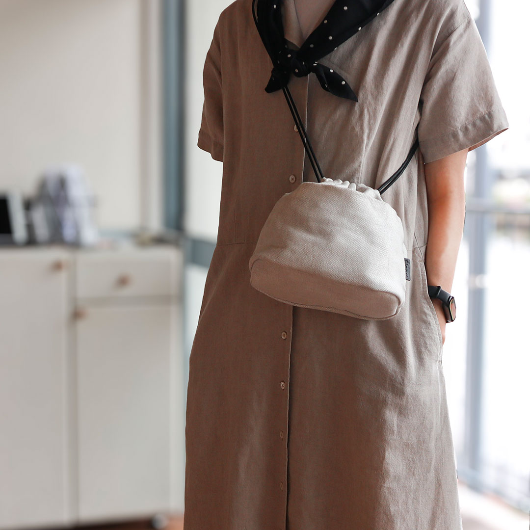リネン巾着ショルダー （ショート肩当付き）【数量限定色】