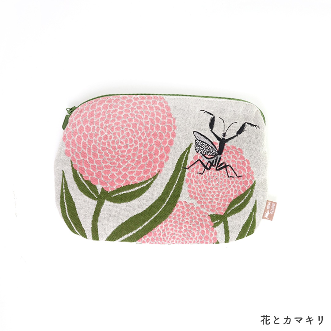 ポーチ  ( 花とカメムシ/ゾウムシ/カマキリ)