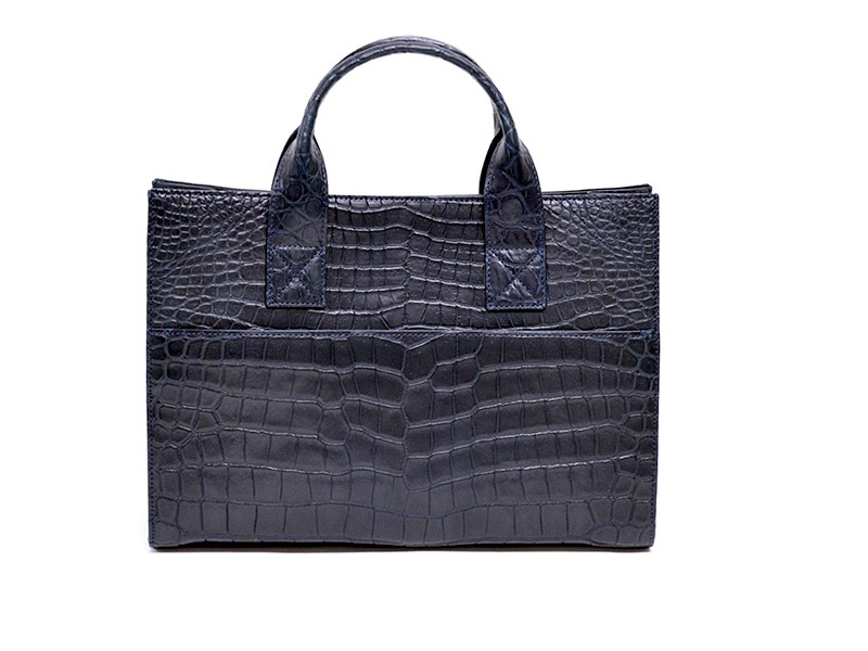 クロコダイル　マット　2Wayミニトートバッグ　ネイビー