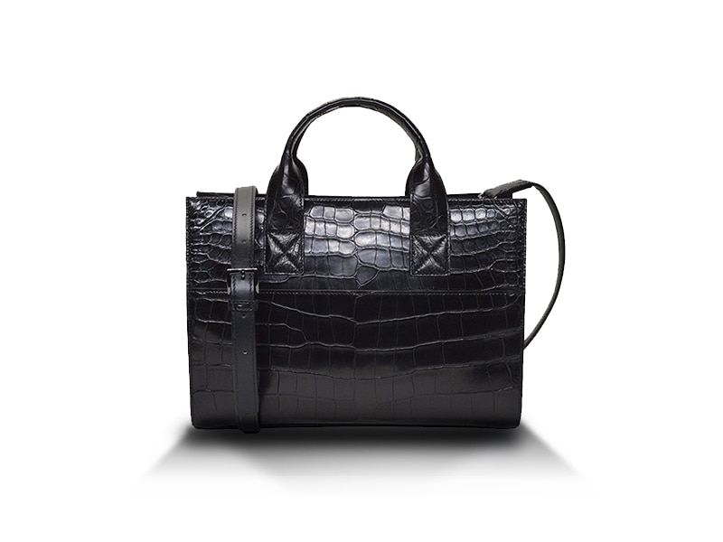 クロコダイル　マット　2Wayミニトートバッグ　ブラック