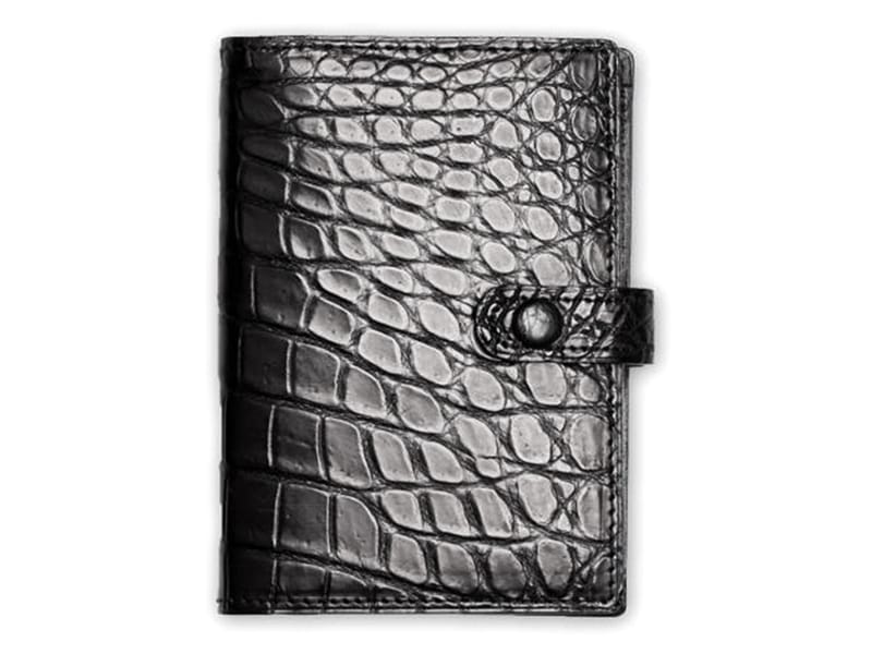 クロコダイル　マット　システム手帳　小　ブラック
