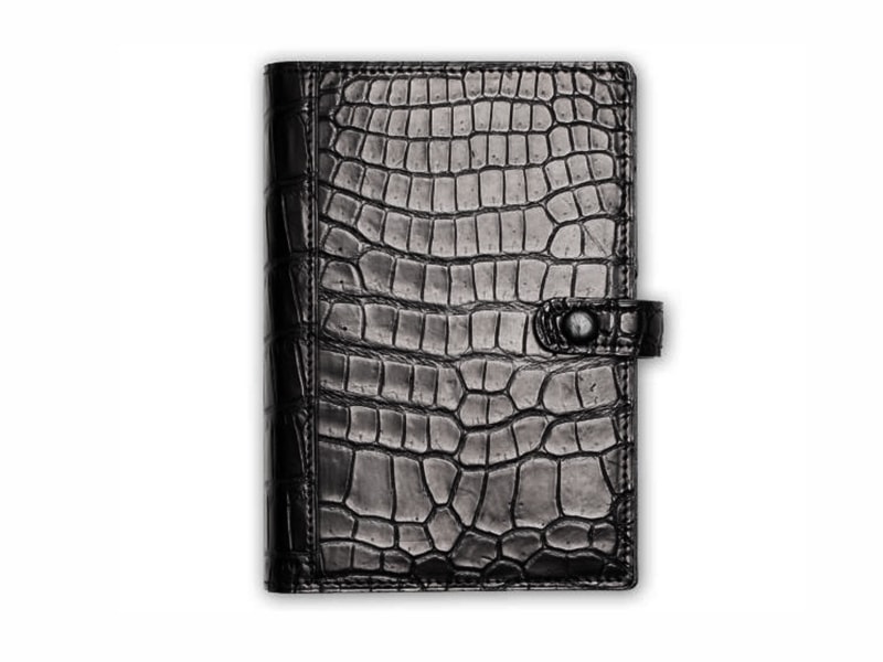 クロコダイル　マット　システム手帳　中　ブラック