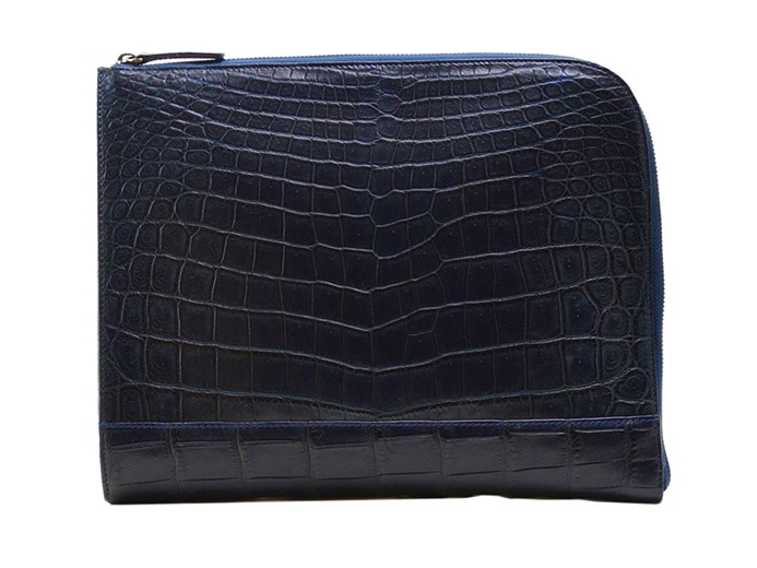 クロコダイル　マット　クラッチバック　ネイビー