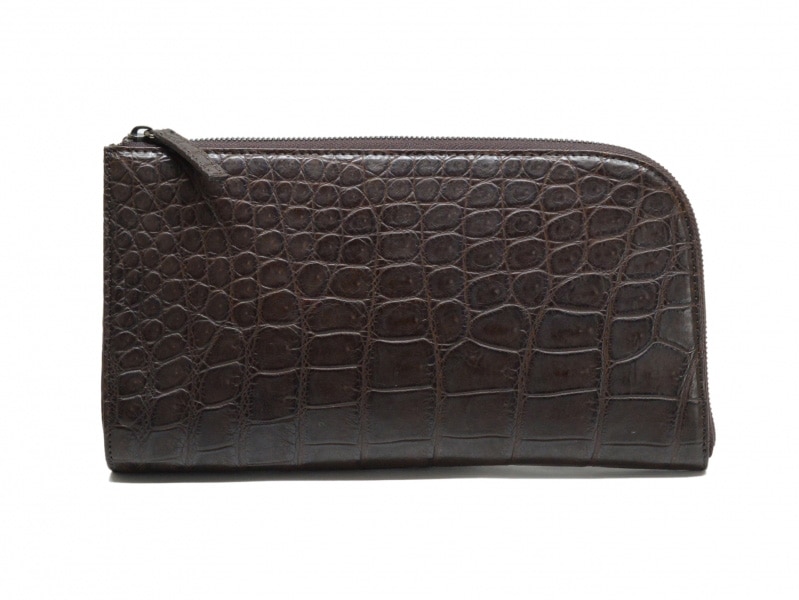 クロコダイル　マット　ミニクラッチ　ダークブラウン