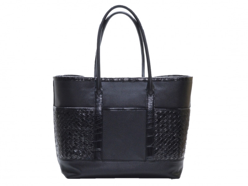 クロコダイル　メッシュ×牛　コンビトートバック　ブラック