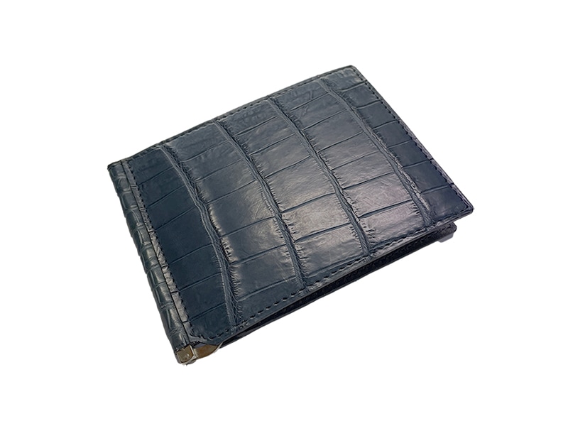 クロコダイル　マット　マネークリップ　ネイビー