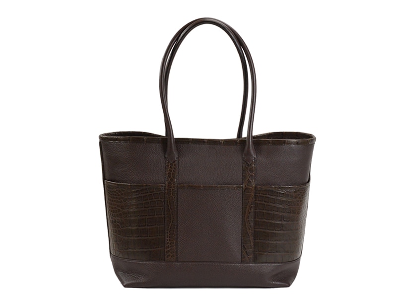 クロコダイル　マット×牛　コンビトートバック　チョコ