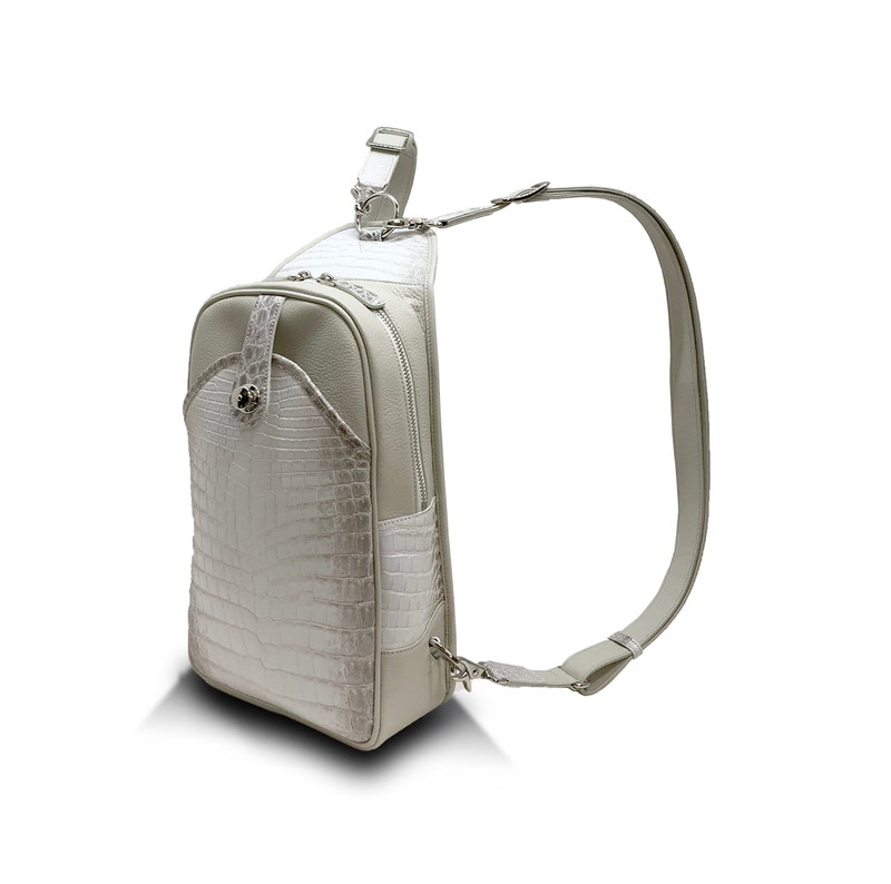 クロコダイル　マット×牛　ボディーバッグ　ヒマラヤ×アイボリー